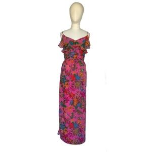 Single Pink Floral Maxi Dress with Multicolor Print